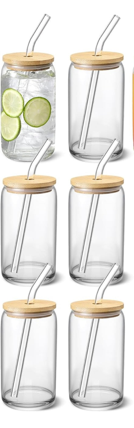 16 oz Glass with Bamboo Lid